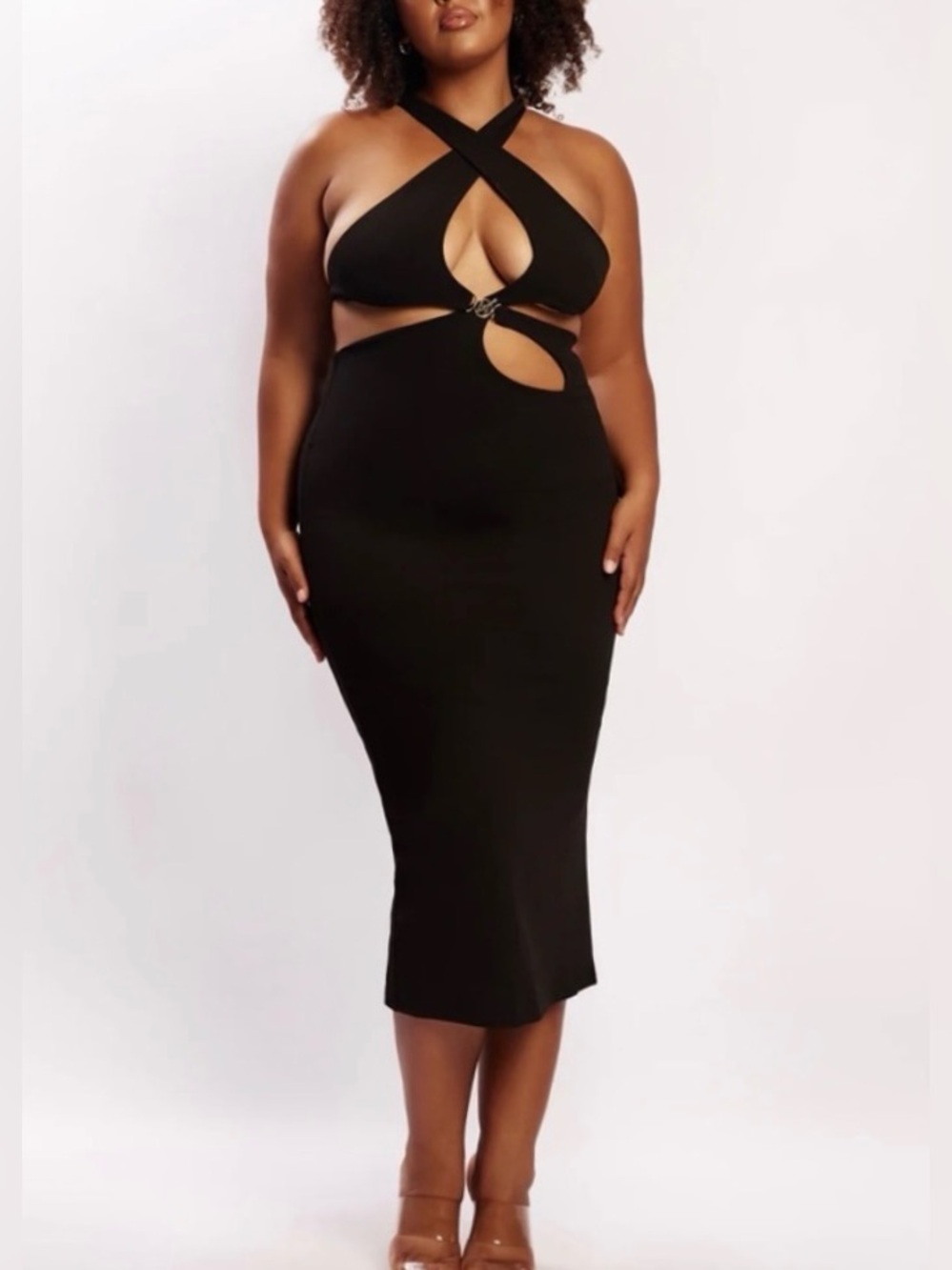 Meshki • XXL • Briana Cut Out Midi Dress Black Cutout Crisscross Halter